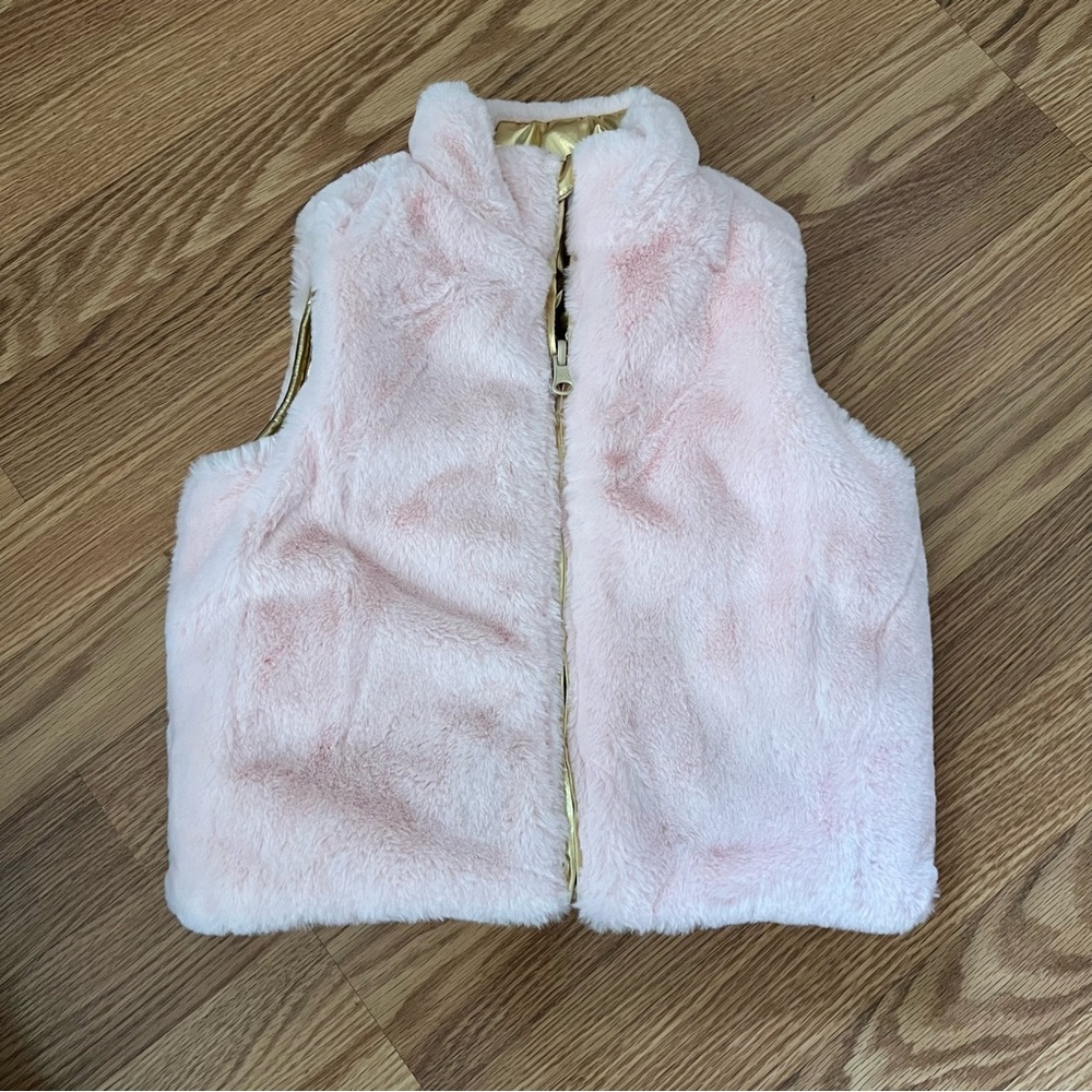 Epic Threads Reversible Faux pink Fur and Metallic gold Quilted Vest sz 3T